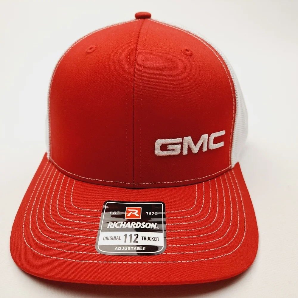 GMC Embroidered Patch Richardson 112 Trucker Mesh Snapback Cap Hat Red